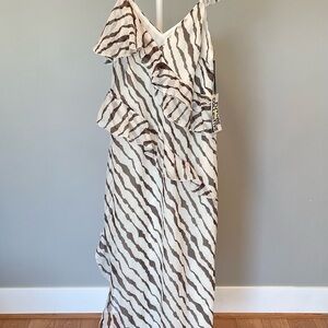 Elegant Animal Print Brown and White Maxi Dress